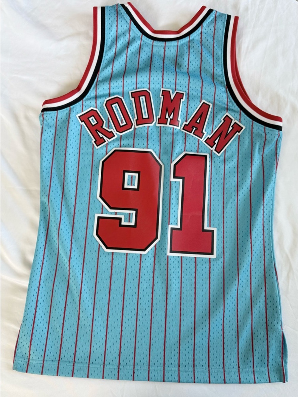 Mitchell & Ness Teal Red Black White NBA Swingman Jersey Dennis Rodman #91 - Picture 2 of 7